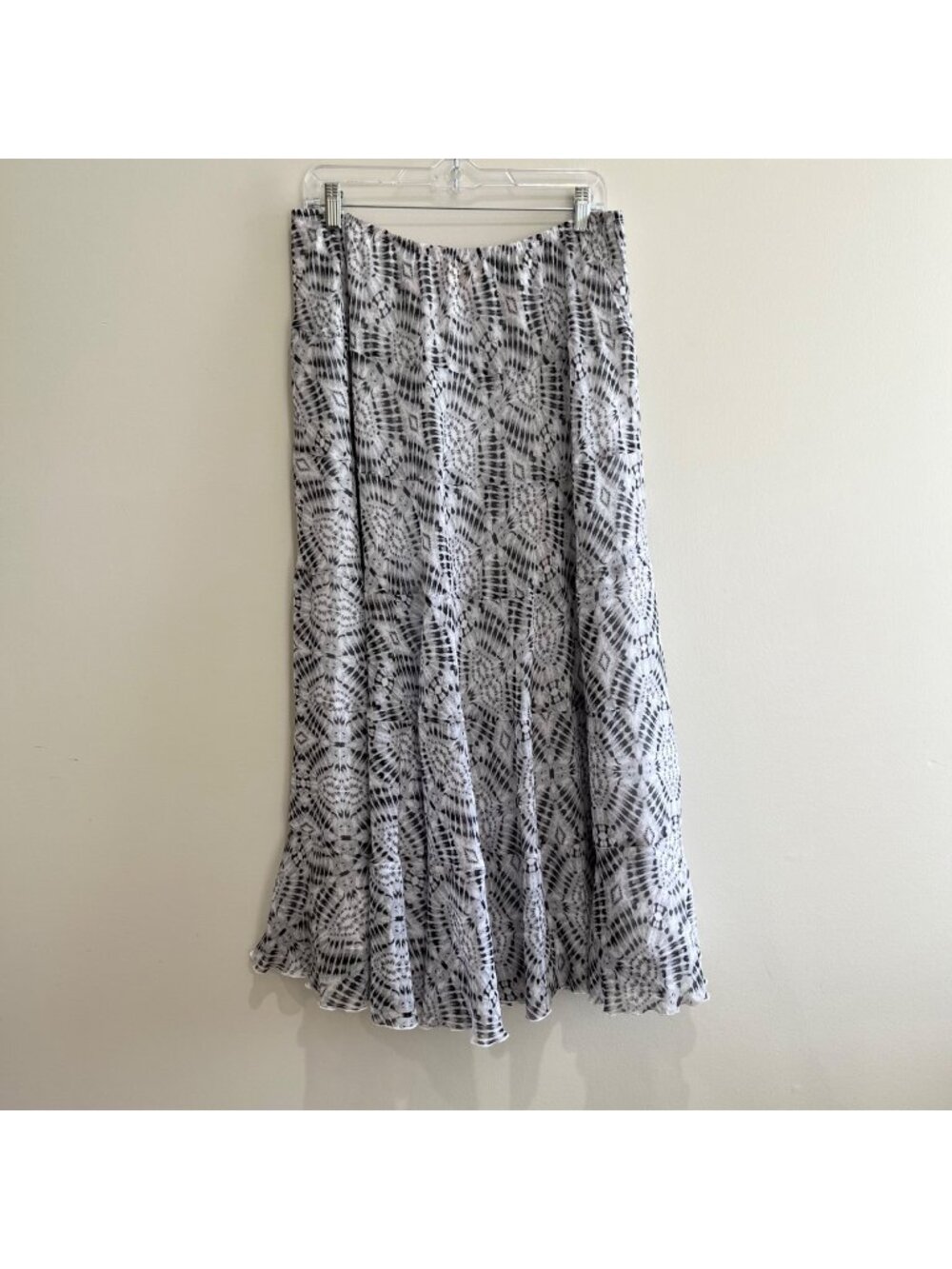 Ruby Rd. Tie Dye A-Line Midi Skirt Womens 16W Black/White Flowy Lined